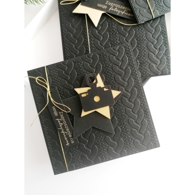 Świąteczne zaproszenie na sesje zdjęciową w kolorze czarnym  - w kopercie.